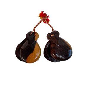 Wooden Castanets Handmade Mexico Twine Loop Handles Percussion Instrament Chestn